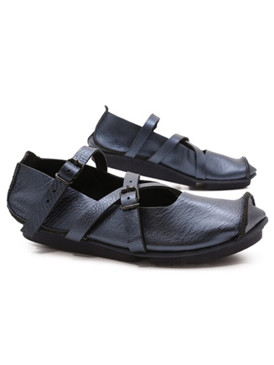 Trippen Shoes - Trippen Travel Metallic Blue Leather Strap Flats Shoes EU 39 US 8 Lagenlook